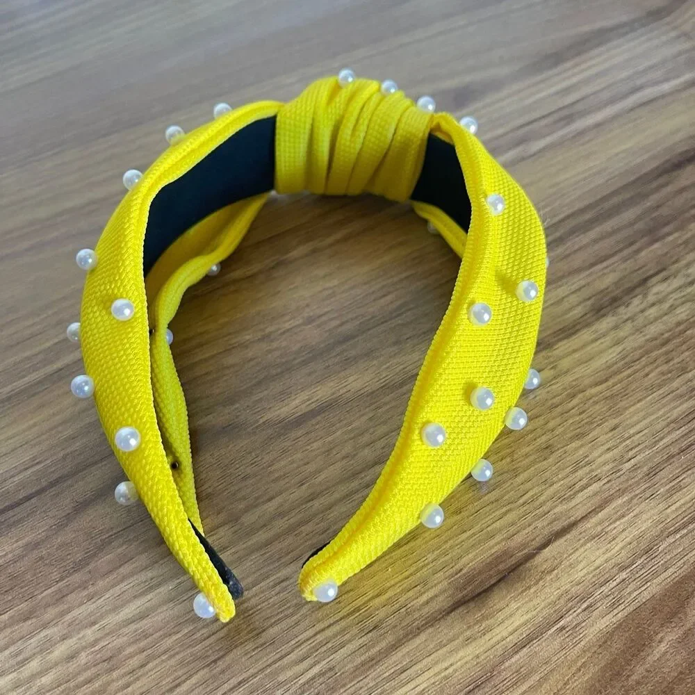 New Women Headband Hair Accessories Solid Pearls Center Knot